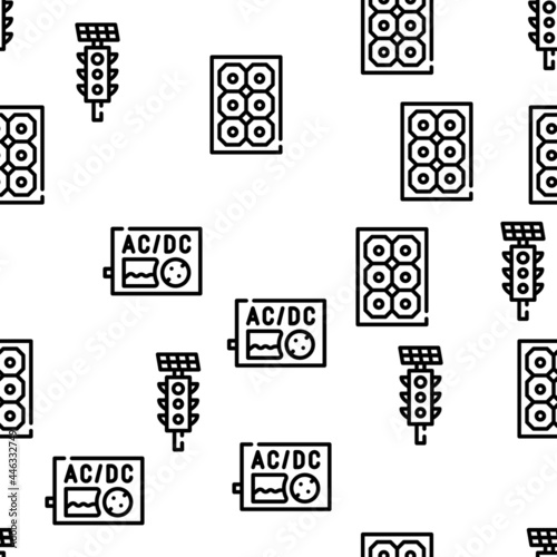 Photovoltaic Energy Vector Seamless Pattern Thin Line Illustration