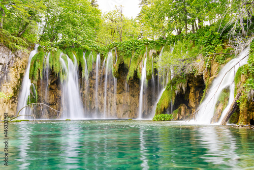 Waterfall in Plitvice Lakes national Park at summer, Croatia. Waterfalls formed by mountain lakes due to melting glaciers © Ilja