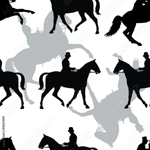 seamless background of silhouettes isolated on a light background  a lady and a gentleman on horseback