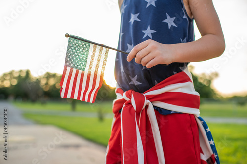 Patriotic Kid Holding American Flag Stars and stipes