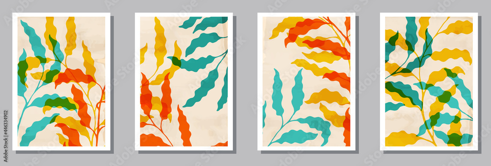 Nature tree branches with leaves backgrounds vector set Nature tree branches with leaves backgrounds vector set