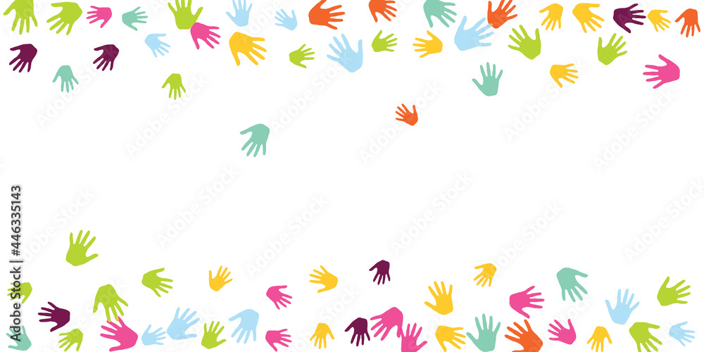 Cheerful kids handprints nursery games concept vector illustration. Cheerful kids handprints nursery games concept vector illustration.
