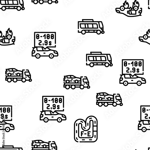 Electric Car Vehicle Vector Seamless Pattern Thin Line Illustration