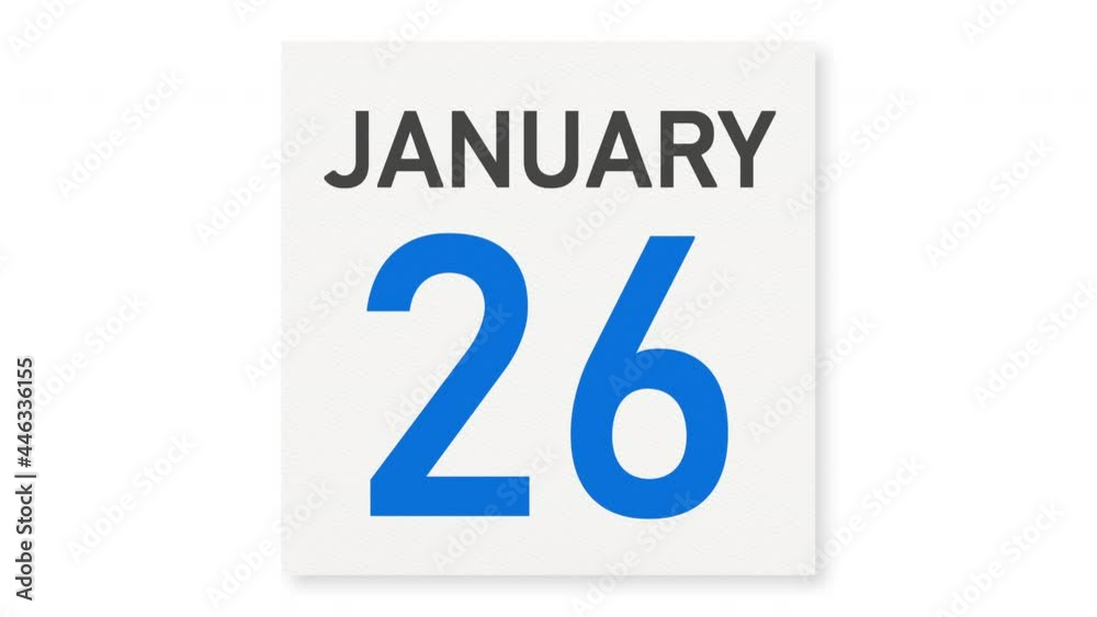January 26 date behind crumpled paper page of a calendar, 3d animation January 26 date behind crumpled paper page of a calendar, 3d animation