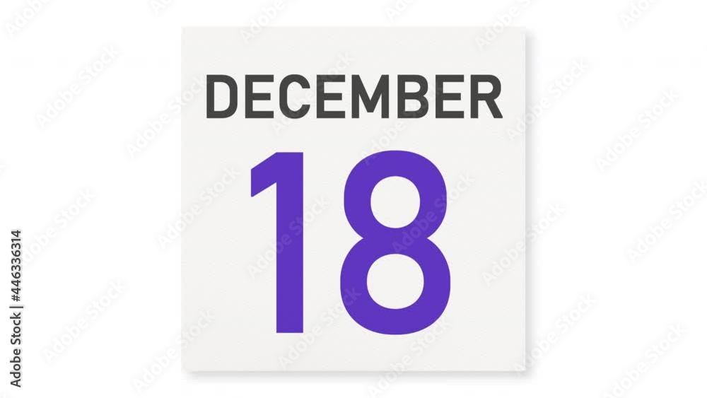 December 18 date behind crumpled paper page of a calendar, 3d animation December 18 date behind crumpled paper page of a calendar, 3d animation