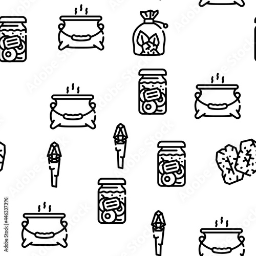 Magic Mystery Objects Vector Seamless Pattern Thin Line Illustration