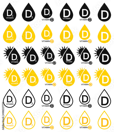 Vitamin D and D3, set isolated symbols, vector illustration