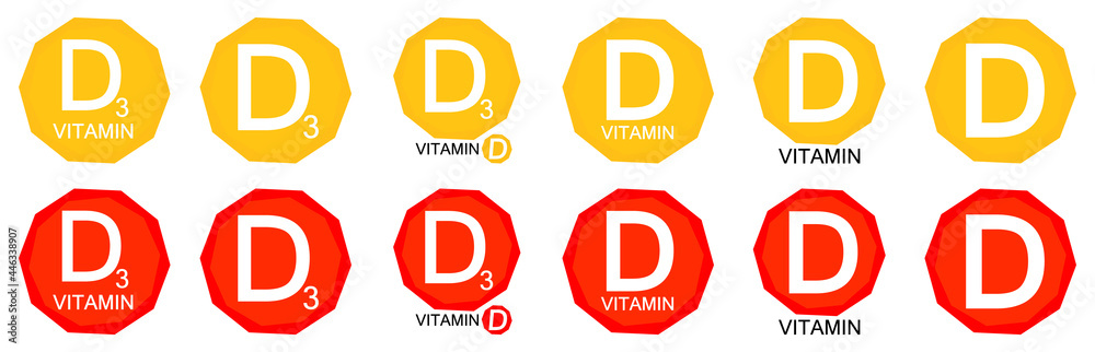 Vitamin D and D3, set isolated symbols, vector illustration