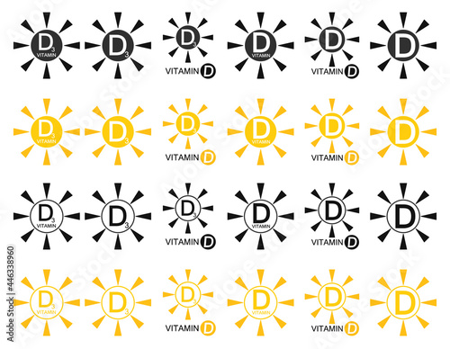 Vitamin D and D3, set isolated symbols, vector illustration