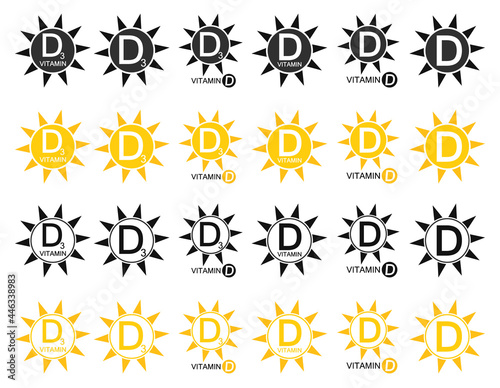 Vitamin D and D3, set isolated symbols, vector illustration