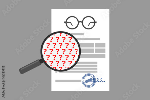 Glasses prescription and magnifier with question marks