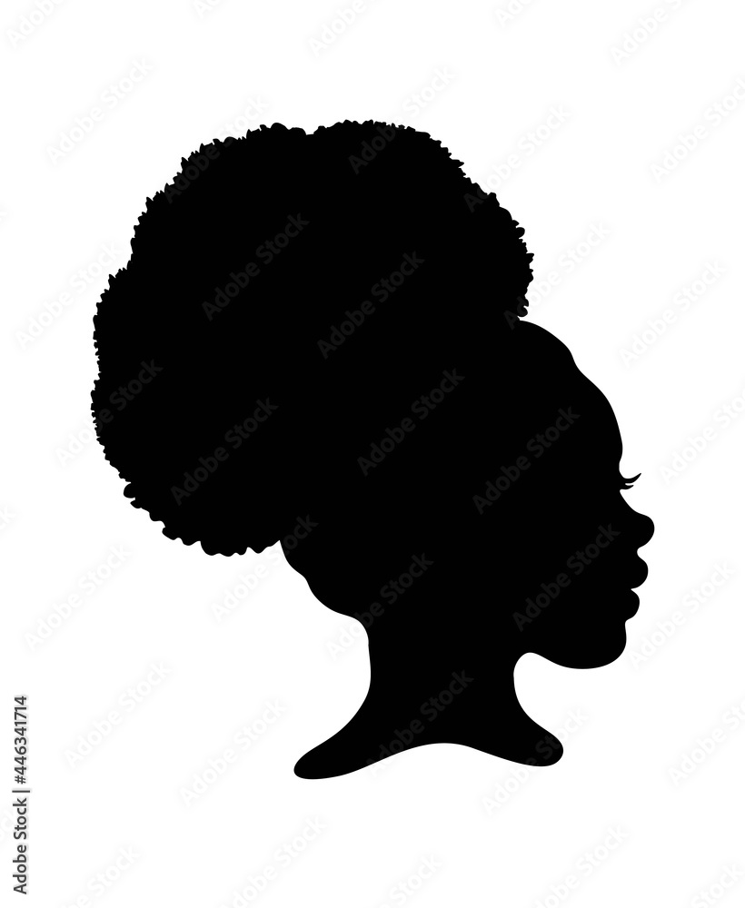 Black Afro African American little girl vector portrait profile head face  silhouette,natural curls waves hair puff ponytail  plotter   shirt  wall sticker . Stock Vector | Adobe  Stock