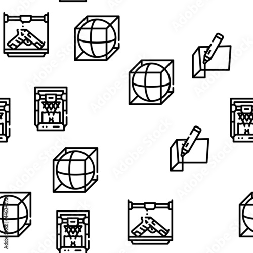 3d Printing Equipment Vector Seamless Pattern Thin Line Illustration