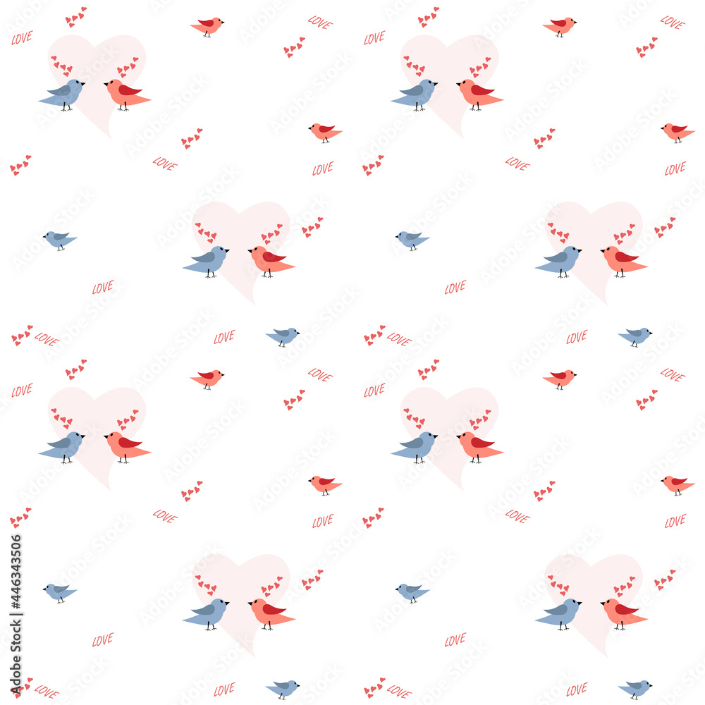 Pattern for a holiday of love with a pair of birds and hearts Pattern for a holiday of love with a pair of birds and hearts