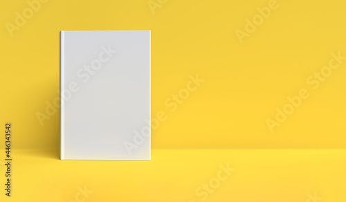 Blank book cover mock up on yellow background. 3d rendering