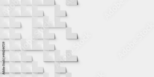 Random sloped and shifted white blocks or boxes background wallpaper banner with copy space