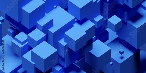 Blue random shifted isometric cube or boxes background
