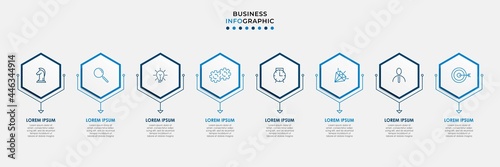 Vector Infographic design illustration business template with icons and 8 options or steps. Can be used for process diagram, presentations, workflow layout, banner, flow chart, info graph