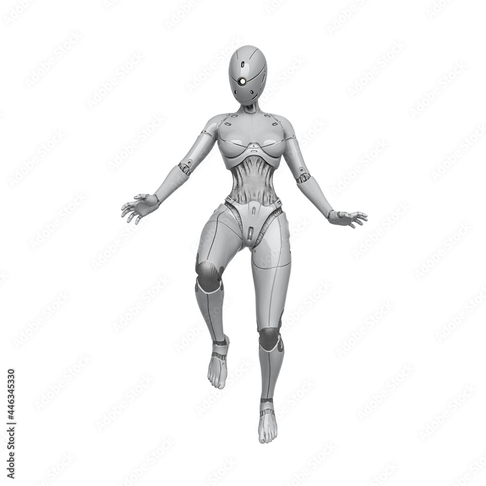 gynoid is the super fembot is floating in white background gynoid is the super fembot is floating in white background