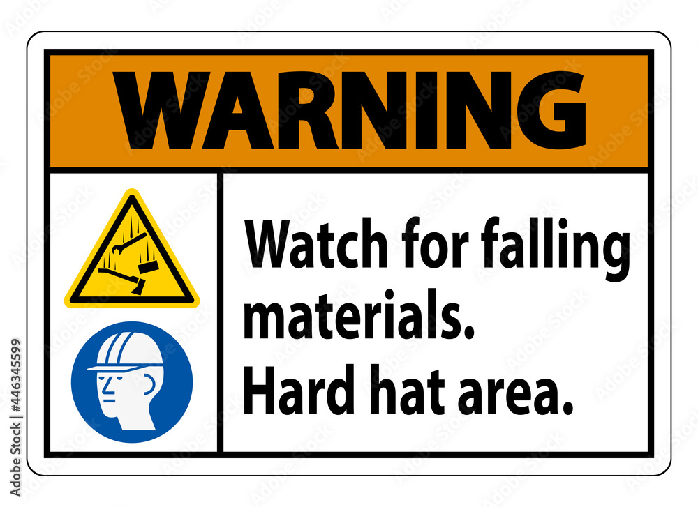 Warning Sign Watch For Falling Materials, Hard Hat Area Warning Sign Watch For Falling Materials, Hard Hat Area