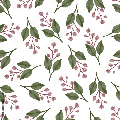 seamless pattern of red bud and green leaf for textie design