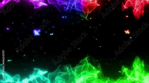 虹色の幻想的にキラキラしている波のような炎のようなオーラ　ループ