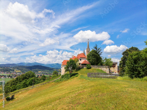 The pilgrimage Church Maria Strassengel, a 14th century Gothic church in the town of Judendorf Strassengel near Graz, Styria region, Austria photo