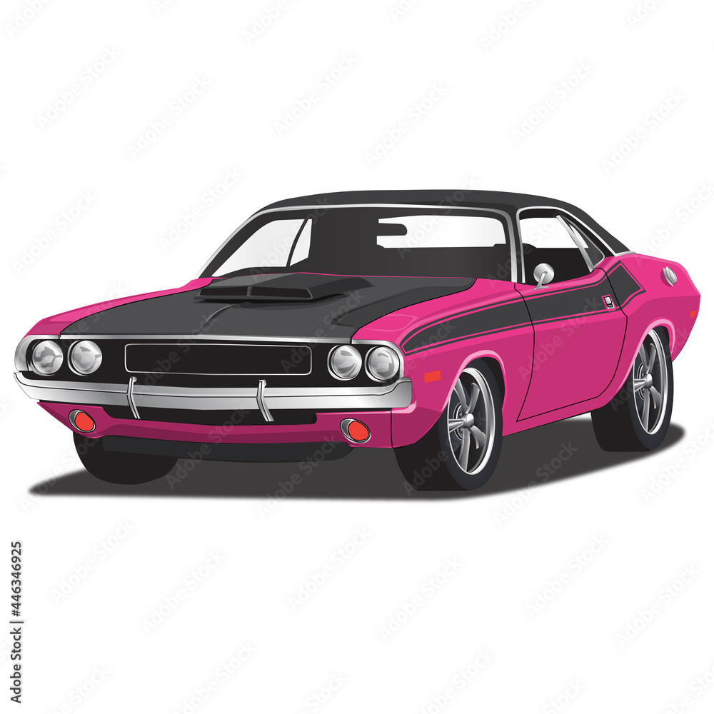 Obraz premium 1970's Vintage Vector Muscle Car Illustration