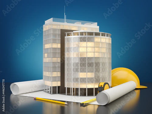 Skyscraper construction project, 3d illustration