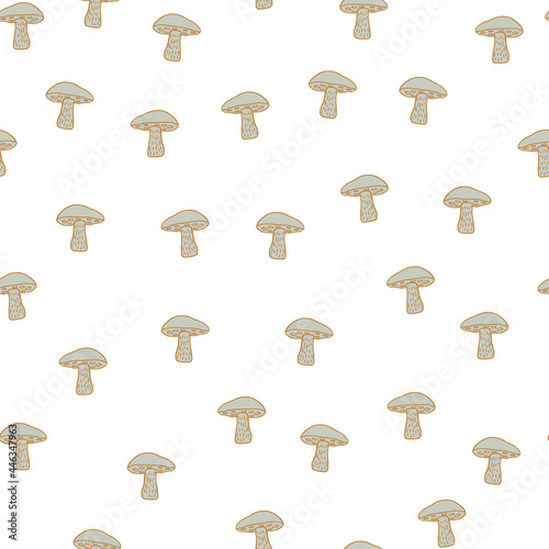 Decorative autumn seamless food pattern with isolated little beige Leccinum scabrum mushroom shapes.