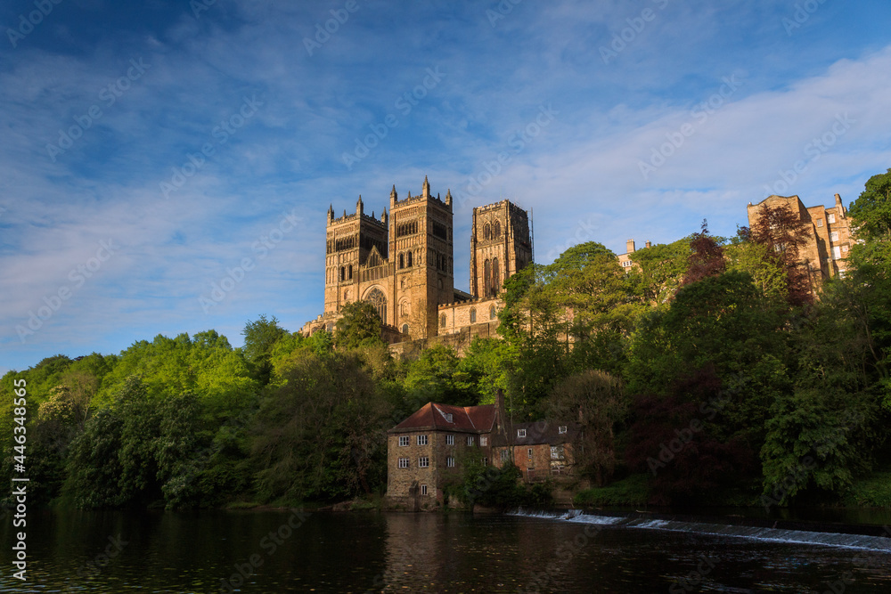 Durham Cathedral during a summer sunset golden hour selective focus