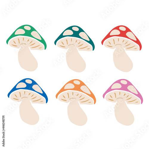 カラフルなきのこのイラストセット　線無し