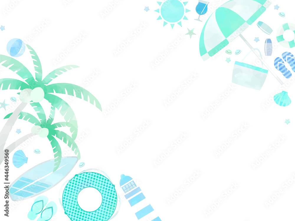 夏の海のイメージ イラスト背景 水彩風 Stock Vector Adobe Stock