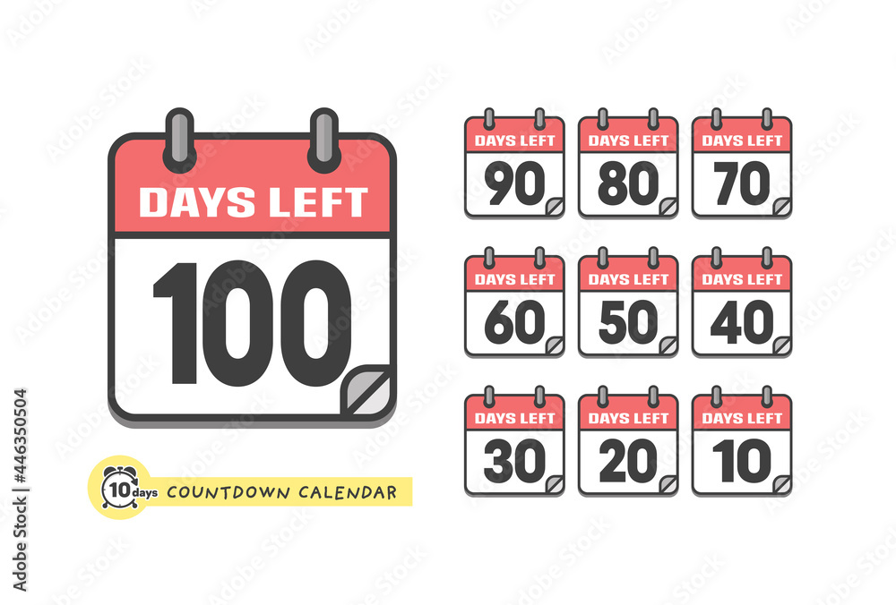 カウントダウン日めくりカレンダーのアイコンセット 英語版 あと100日 Days Left 入り Stock ベクター Adobe Stock