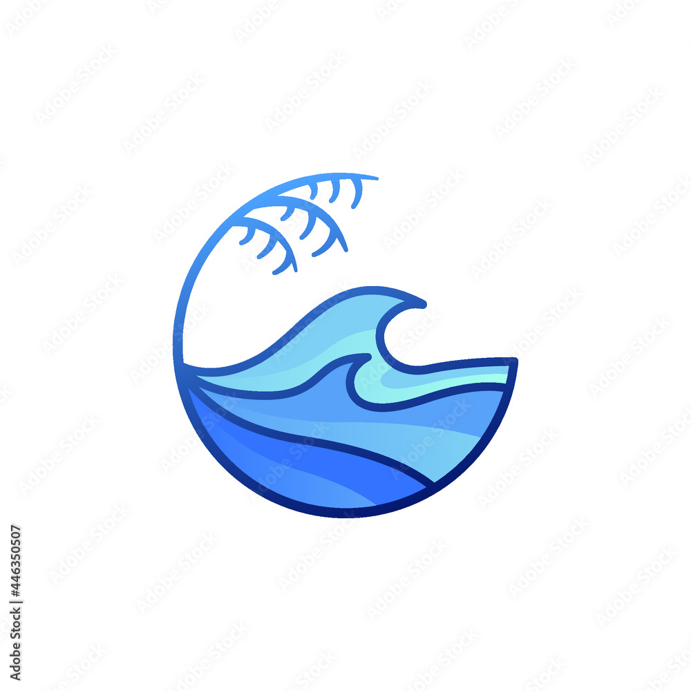 Fototapeta premium Modern Simple Beach and Wave Logo Icon Vector Design Template Isolated.