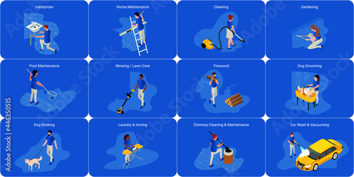 Working people various activities isometric set isolated vector