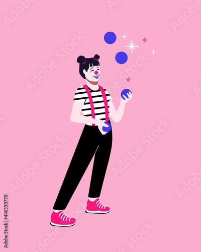 circus performer in costume juggling balls 
