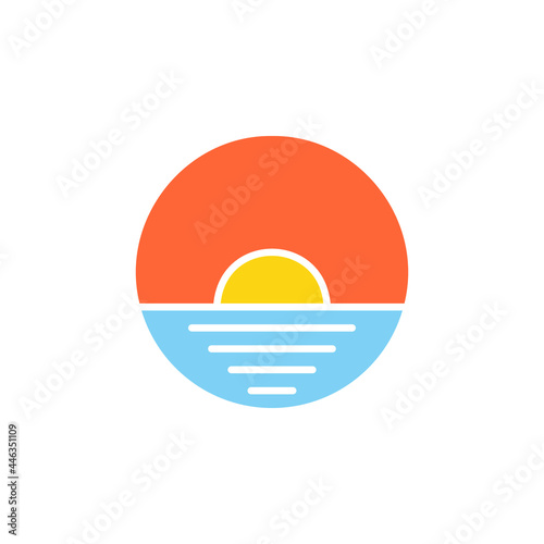 Modern Simple Beach and Sunset Logo Icon Vector Design Template Isolated.