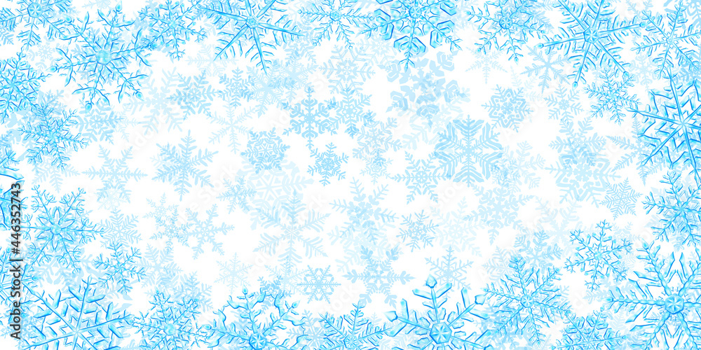 Illustration of big complex translucent Christmas snowflakes in light blue colors, located around, on background with falling snow. Transparency only in vector format Illustration of big complex translucent Christmas snowflakes in light blue colors, located around, on background with falling snow. Transparency only in vector format