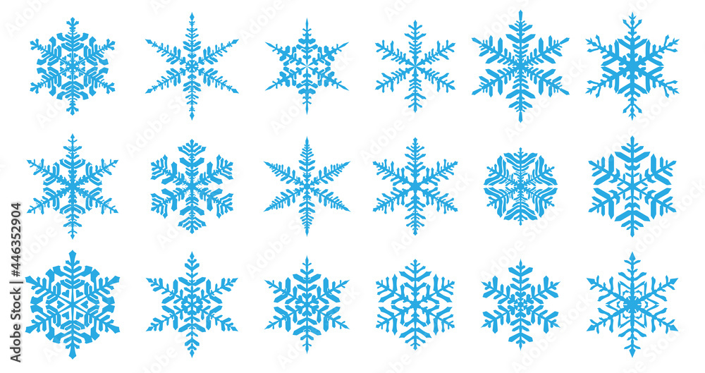 Set of beautiful complex Christmas snowflakes, light blue on white background Set of beautiful complex Christmas snowflakes, light blue on white background