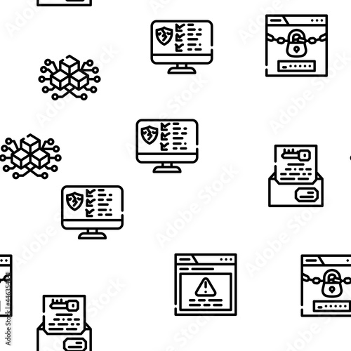 Privacy Policy Protect Vector Seamless Pattern Thin Line Illustration