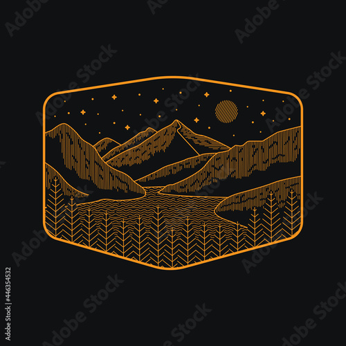 Vector illustration of North Cascades National Park in mono line style for badges, emblems, patches, t-shirts, etc.
