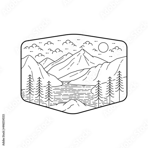 Vector illustration of North Cascades National Park in mono line style for badges, emblems, patches, t-shirts, etc.