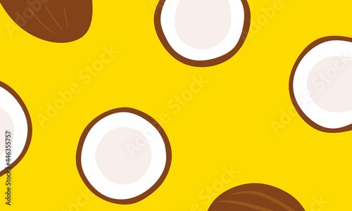 illustration of brown coconut on a yellow background. concept wallpaper, background, greeting card