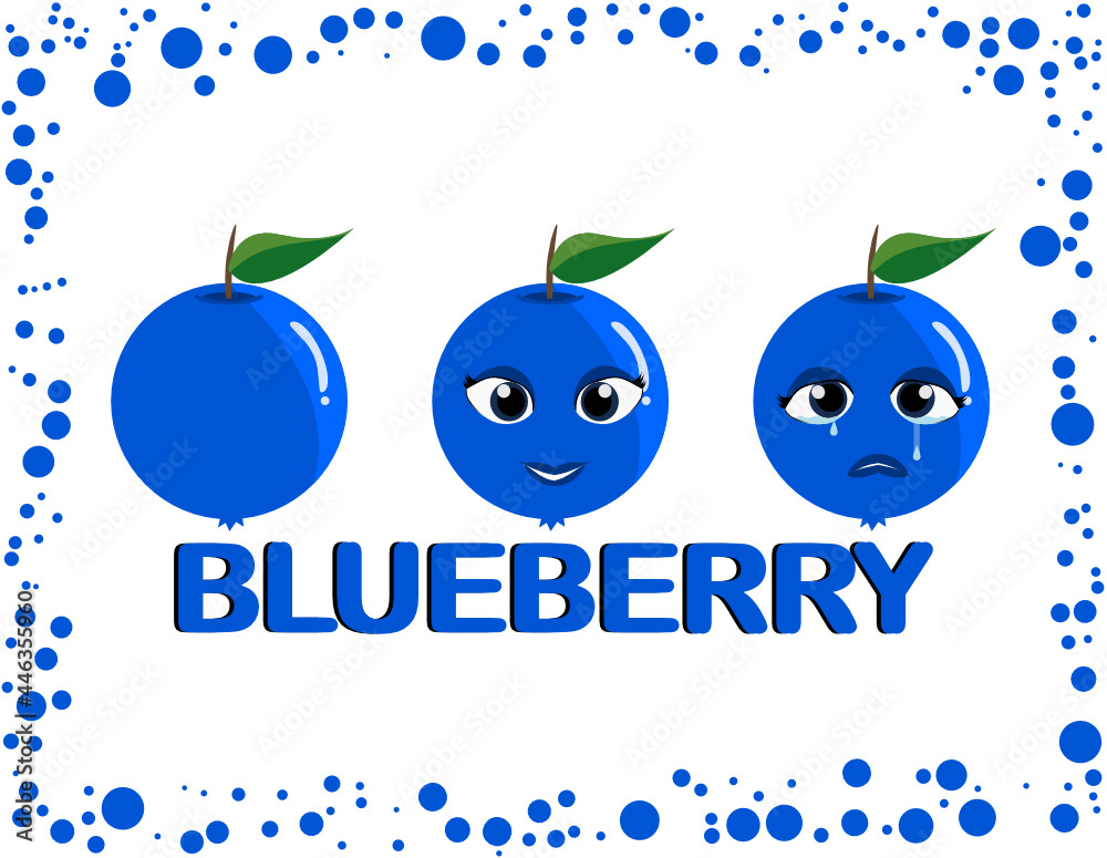 Attractive Vector card of blueberry emoji set. This blueberry card can