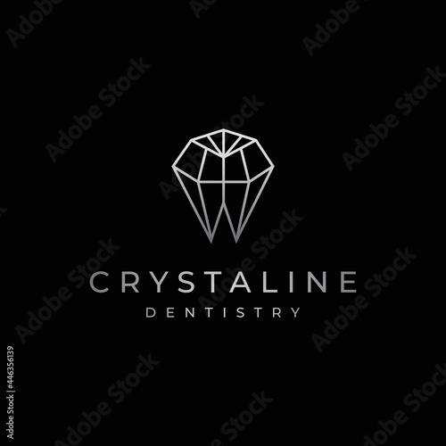 crystaline dentistry logo, luxury style of dentistry logo with lines blending to form crystal teeth
