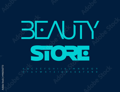 Vector trendy banner Beauty Store with elegant modern Font. Bright Alphabet Letters ad Numbers set