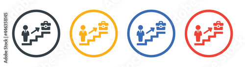 Businessman with arrow up for job promotion icon, symbol of achievement, ambition, challenge and motivation.