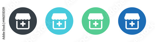 Pharmacy, medical store icon on button sign vector illustration.
