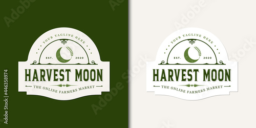 Harvest moon logo or label design premium in green color